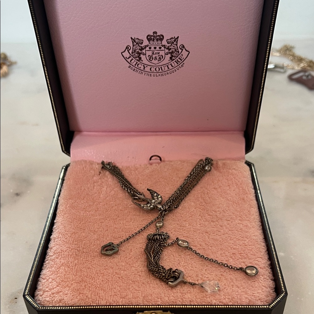 Juicy Couture Silver Necklace with Crystal Charms